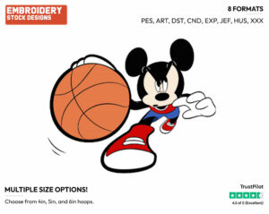 Dribbling Basketball - Disney's Mickey Mouse - Embroidery Design in 3 sizes & 8 formats