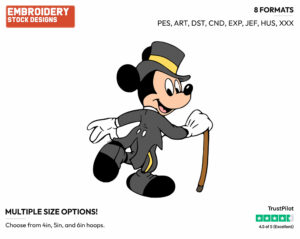 Wearing Tuxedo And Tophat - Disney's Mickey Mouse - Embroidery Design in 3 sizes & 8 formats