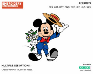 Carrying A Bouquet Of Flowers - Disney's Mickey Mouse - Embroidery Design in 3 sizes & 8 formats