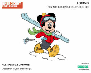 Mickey Mouse Off To Ski - Disney's Mickey Mouse - Embroidery Design in 3 sizes & 8 formats