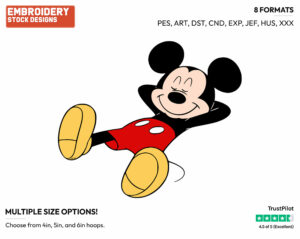 Mickey Mouse Stretched Out, Relaxing - Disney's Mickey Mouse - Embroidery Design in 3 sizes & 8 formats