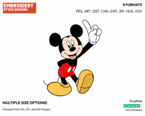 Mickey Mouse Holding Up Index Finger - Disney's Mickey Mouse - Embroidery Design in 3 sizes & 8 formats