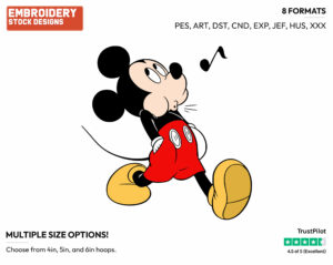 Mickey Mouse Whistling - Disney's Mickey Mouse - Embroidery Design in 3 sizes & 8 formats