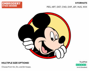 Mickey Mouse Poking Out Of A Circle - Disney's Mickey Mouse - Embroidery Design in 3 sizes & 8 formats