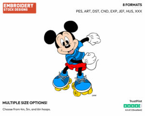 Roller Skating - Disney's Mickey Mouse - Embroidery Design in 3 sizes & 8 formats