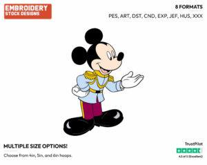 Mickey Mouse As Prince Charming - Disney's Mickey Mouse - Embroidery Design in 3 sizes & 8 formats