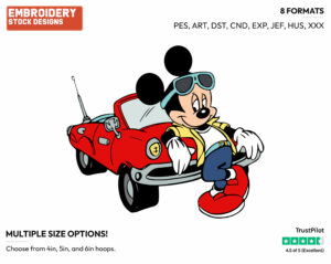 Leaning Against His Car - Disney's Mickey Mouse - Embroidery Design in 3 sizes & 8 formats