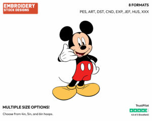 Gesturing A Phone - Disney's Mickey Mouse - Embroidery Design in 3 sizes & 8 formats