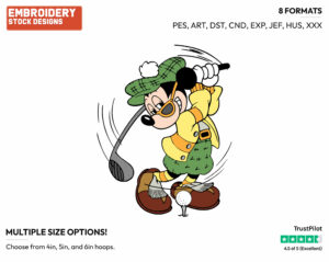 Playing Golf - Disney's Mickey Mouse - Embroidery Design in 3 sizes & 8 formats