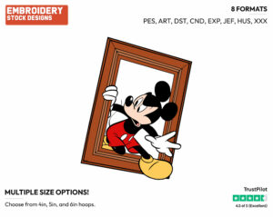 Walking Through A Picture Frame - Disney's Mickey Mouse - Embroidery Design in 3 sizes & 8 formats
