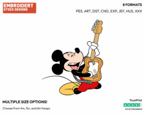 Playing The Electric Guitar - Disney's Mickey Mouse - Embroidery Design in 3 sizes & 8 formats