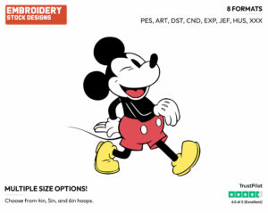 Mickey Winking - Disney's Classic Mickey Mouse - Embroidery Design in 3 sizes & 8 formats