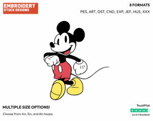 Mickey On A Walk - Disney's Classic Mickey Mouse - Embroidery Design in 3 sizes & 8 formats