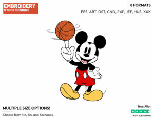 Classic Mickey Spinning A Basketball - Disney's Classic Mickey Mouse - Embroidery Design in 3 sizes & 8 formats