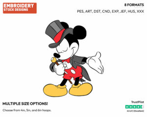 Classic Mickey The Magician Bowing - Disney's Classic Mickey Mouse - Embroidery Design in 3 sizes & 8 formats