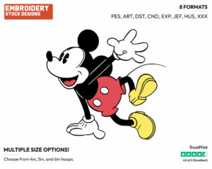 Classic Mickey Jumping - Disney's Classic Mickey Mouse - Embroidery Design in 3 sizes & 8 formats