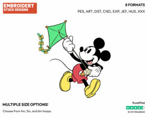 Classic Mickey Flying A Kite - Disney's Classic Mickey Mouse - Embroidery Design in 3 sizes & 8 formats