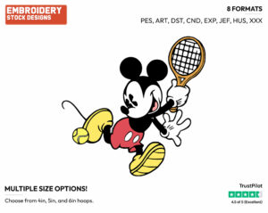Classic Mickey Playing Tennis - Disney's Classic Mickey Mouse - Embroidery Design in 3 sizes & 8 formats