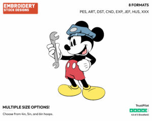 Mickey Holding A Wrench - Disney's Classic Mickey Mouse - Embroidery Design in 3 sizes & 8 formats
