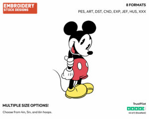 Shy Mickey - Disney's Classic Mickey Mouse - Embroidery Design in 3 sizes & 8 formats