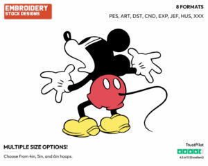Frightened Mickey - Disney's Classic Mickey Mouse - Embroidery Design in 3 sizes & 8 formats