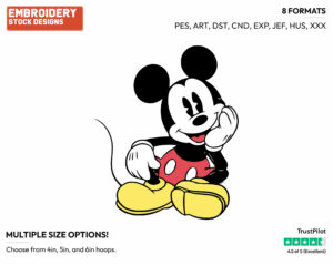 Sitting Casually - Disney's Classic Mickey Mouse - Embroidery Design in 3 sizes & 8 formats