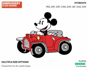 Driving His Car - Disney's Classic Mickey Mouse - Embroidery Design in 3 sizes & 8 formats