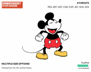 Cheerful Mickey - Disney's Classic Mickey Mouse - Embroidery Design in 3 sizes & 8 formats