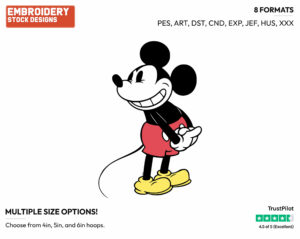 Cute Mickey - Disney's Classic Mickey Mouse - Embroidery Design in 3 sizes & 8 formats