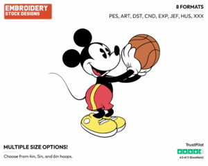 Mickey Playing Basketball - Disney's Classic Mickey Mouse - Embroidery Design in 3 sizes & 8 formats