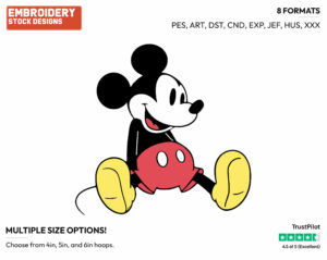 Mickey Sitting Down - Disney's Classic Mickey Mouse - Embroidery Design in 3 sizes & 8 formats