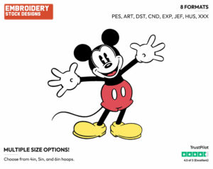 Mickey Standing With Open Arms - Disney's Classic Mickey Mouse - Embroidery Design in 3 sizes & 8 formats