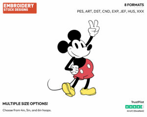 Mickey Flashing Peace Sign - Disney's Classic Mickey Mouse - Embroidery Design in 3 sizes & 8 formats