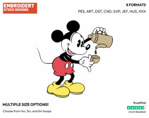 Mickey Pouring Out Cup Of Coffee - Disney's Classic Mickey Mouse - Embroidery Design in 3 sizes & 8 formats