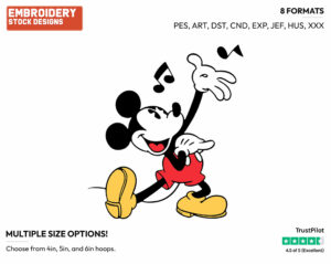 Mickey Singing - Disney's Classic Mickey Mouse - Embroidery Design in 3 sizes & 8 formats