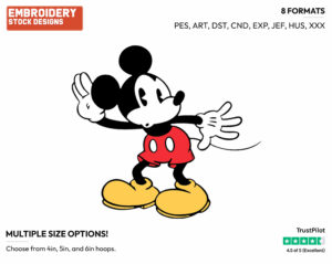 Mickey Listening - Disney's Classic Mickey Mouse - Embroidery Design in 3 sizes & 8 formats