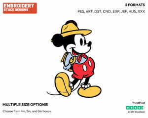 Mickey Hiking - Disney's Classic Mickey Mouse - Embroidery Design in 3 sizes & 8 formats
