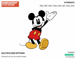 Mickey Waving - Disney's Classic Mickey Mouse - Embroidery Design in 3 sizes & 8 formats