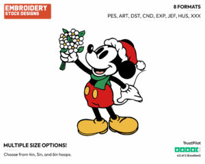 Mickey In Winter, Bouquet - Disney's Classic Mickey Mouse - Embroidery Design in 3 sizes & 8 formats