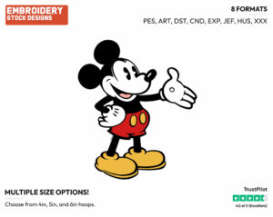 Mickey Presenting - Disney's Classic Mickey Mouse - Embroidery Design in 3 sizes & 8 formats