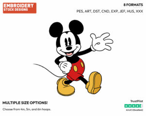 Mickey Waving - Disney's Classic Mickey Mouse - Embroidery Design in 3 sizes & 8 formats