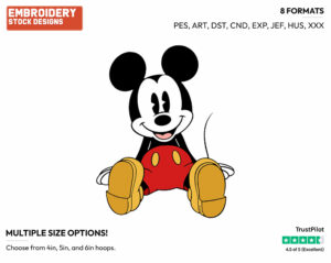 Mickey Sitting Down - Disney's Classic Mickey Mouse - Embroidery Design in 3 sizes & 8 formats