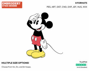 Saluting - Disney's Classic Mickey Mouse - Embroidery Design in 3 sizes & 8 formats