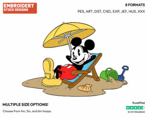 On The Beach - Disney's Classic Mickey Mouse - Embroidery Design in 3 sizes & 8 formats