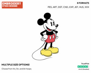Smiling - Disney's Classic Mickey Mouse - Embroidery Design in 3 sizes & 8 formats