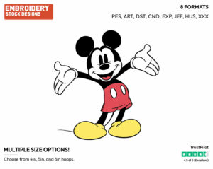 Happy - Disney's Classic Mickey Mouse - Embroidery Design in 3 sizes & 8 formats