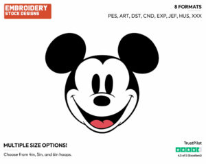 Smiling Face - Disney's Classic Mickey Mouse - Embroidery Design in 3 sizes & 8 formats