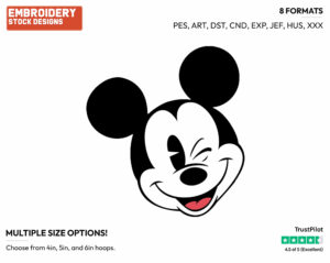 Winking - Disney's Classic Mickey Mouse - Embroidery Design in 3 sizes & 8 formats