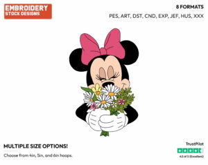 Minnie Smelling A Bouquet Of Flowers - Disney's Minnie Mouse - Embroidery Design in 3 sizes & 8 formats