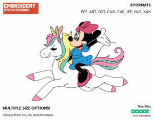 Minnie Riding Her Unicorn - Disney's Minnie Mouse - Embroidery Design in 3 sizes & 8 formats